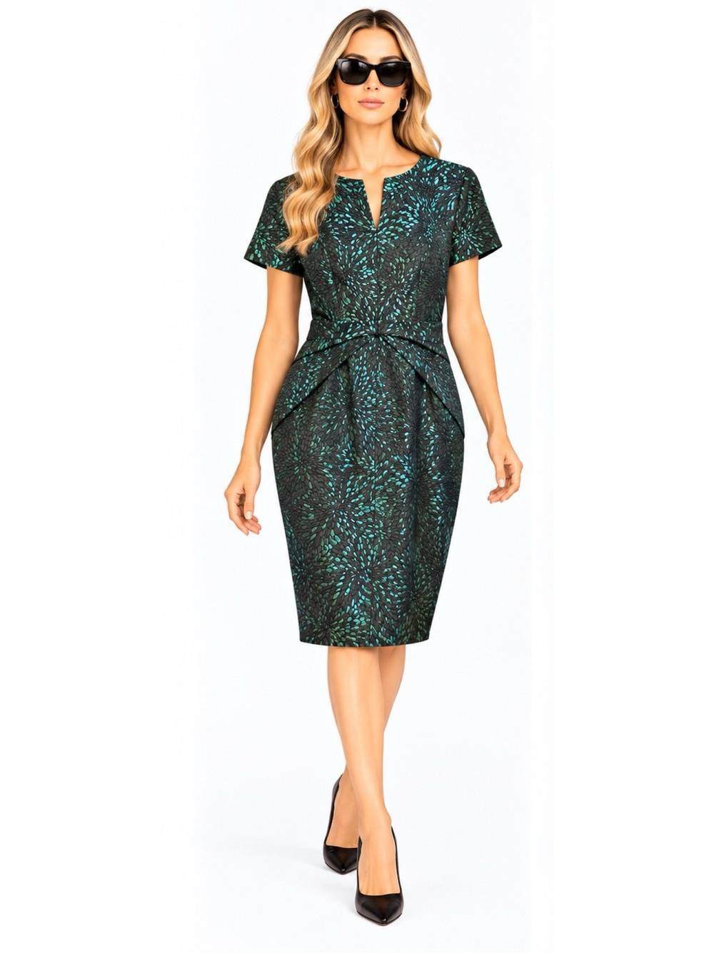 Anthropologie Maeve Shelby Jacquard Emerald Metallic Sheath Dress Size 14